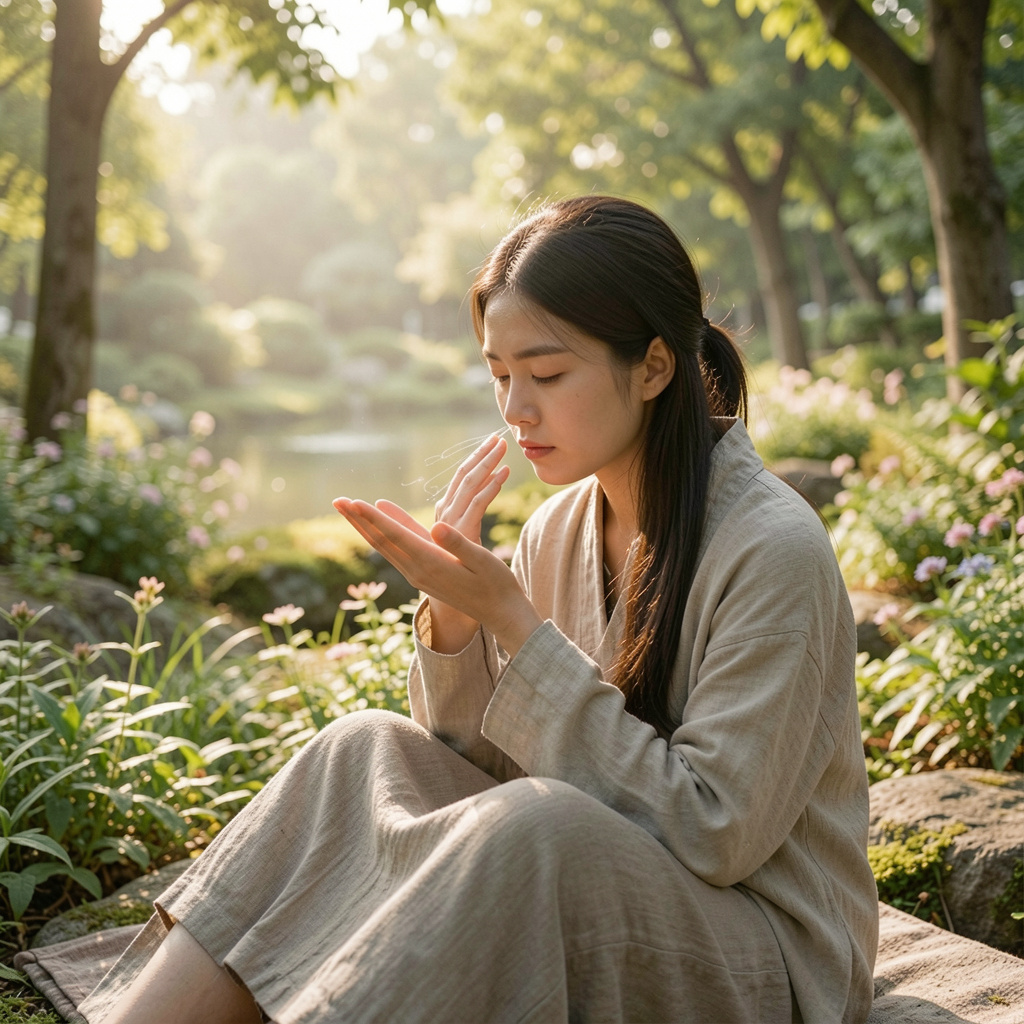 Person reflecting on daily energy patterns in a peaceful setting